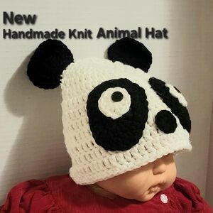 Handmade Knit Panda Hat for Kids - Black and White